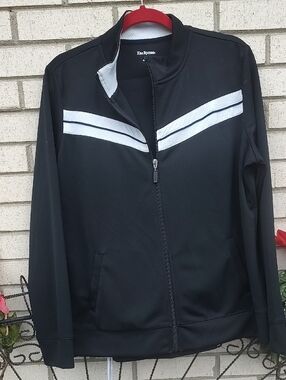 Kim Rogers Black Zip Front Bomber Jacket with White Chevron
